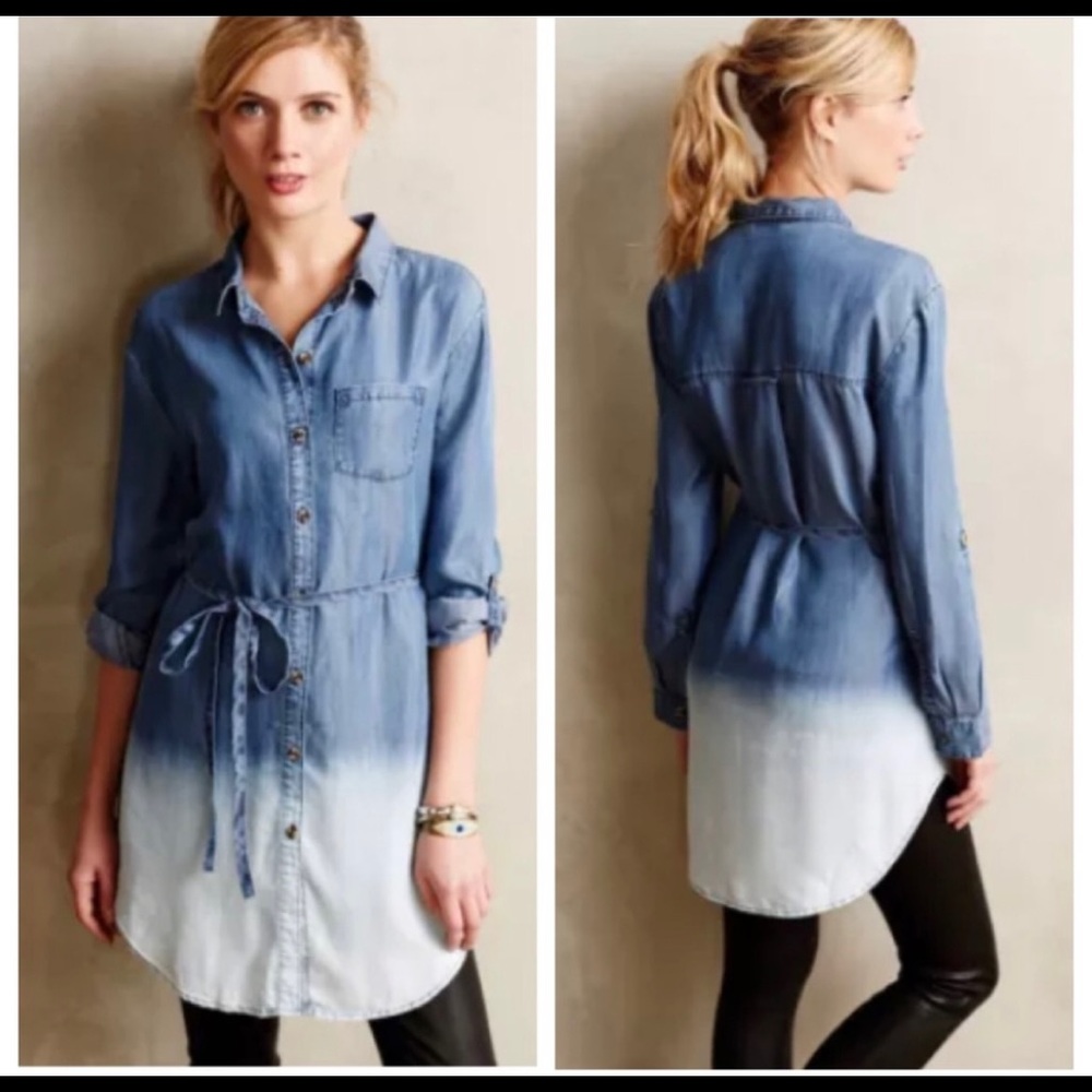 Anthropologie Holding Horses Dip Dyed Chambray Tunic Top